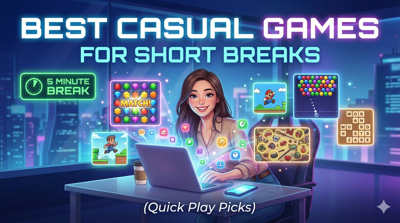 Abstract game artwork used as the cover image for a casual games roundup