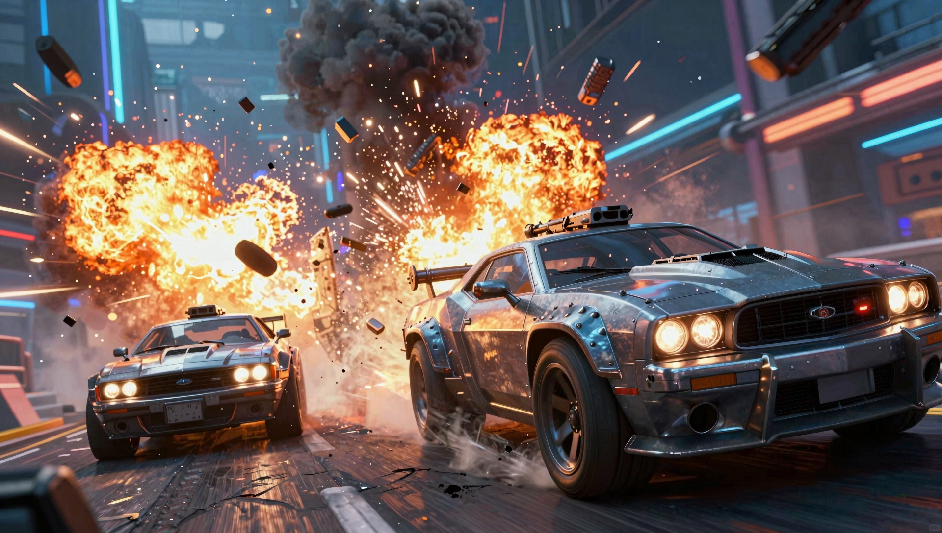 Mad Wheels poster art used as a cover image for a guide to vehicle combat games and build-focused arena battles