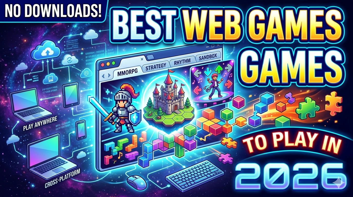 Abstract game artwork used as the cover image for a web games roundup